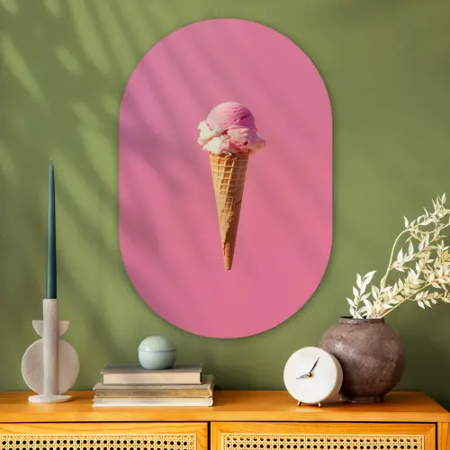 Hoorntje - Schepijs - Roze Wandcirkel Ovaal Glas middel -sfeer2