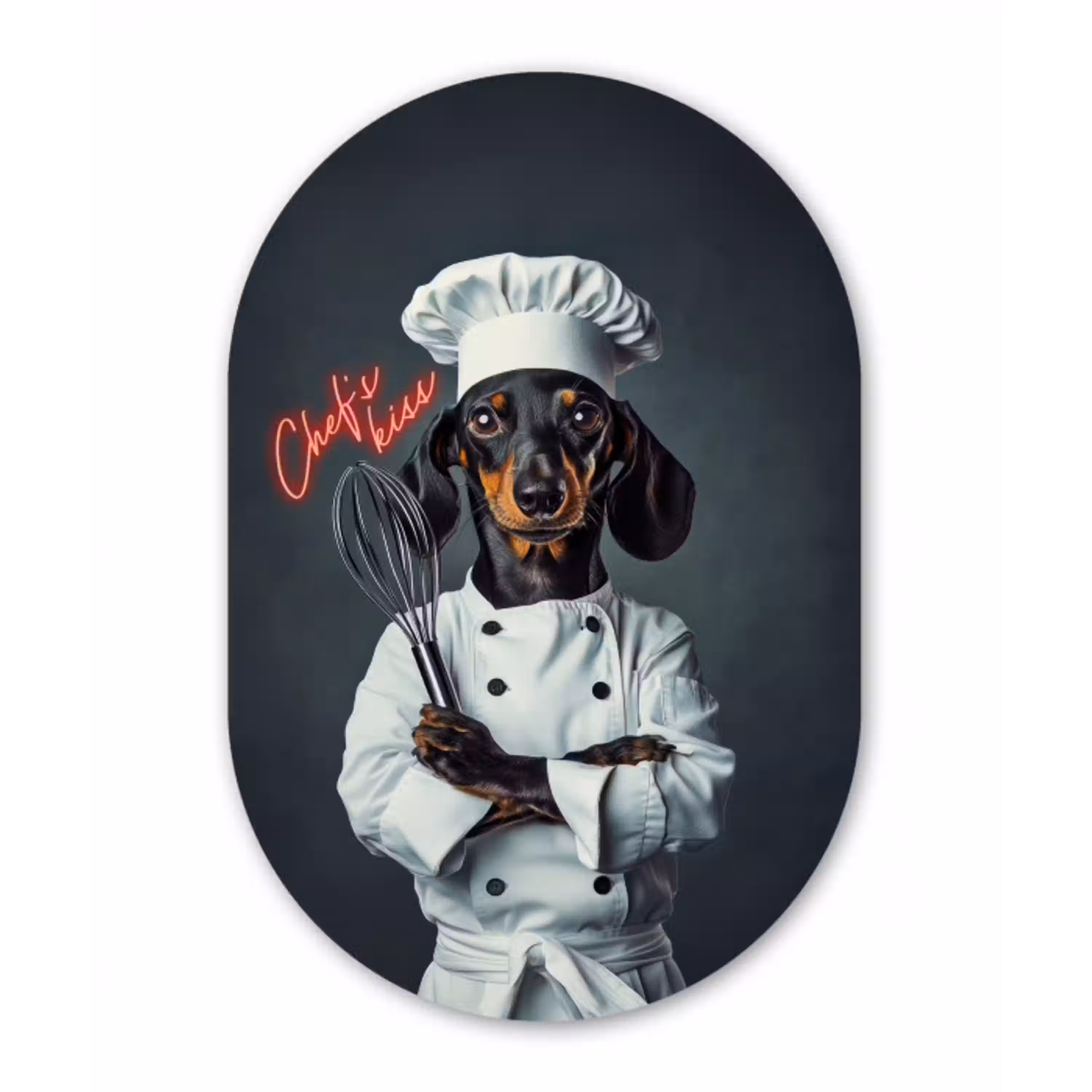 Quote - Neon - Hond - Kokskleding Wandcirkel Ovaal Glas middel -3d