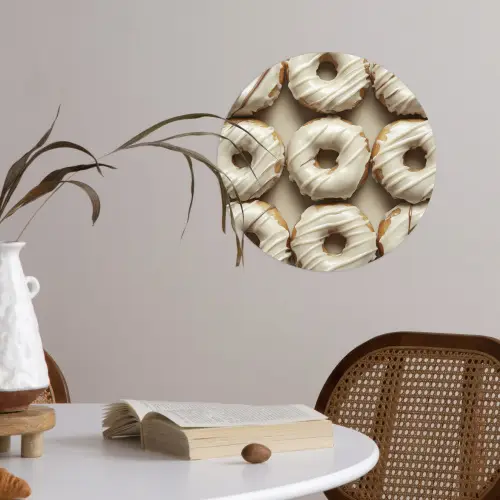 Donuts - Chocolade - Wit - Beige Wandcirkel behangsticker klein -sfeer3