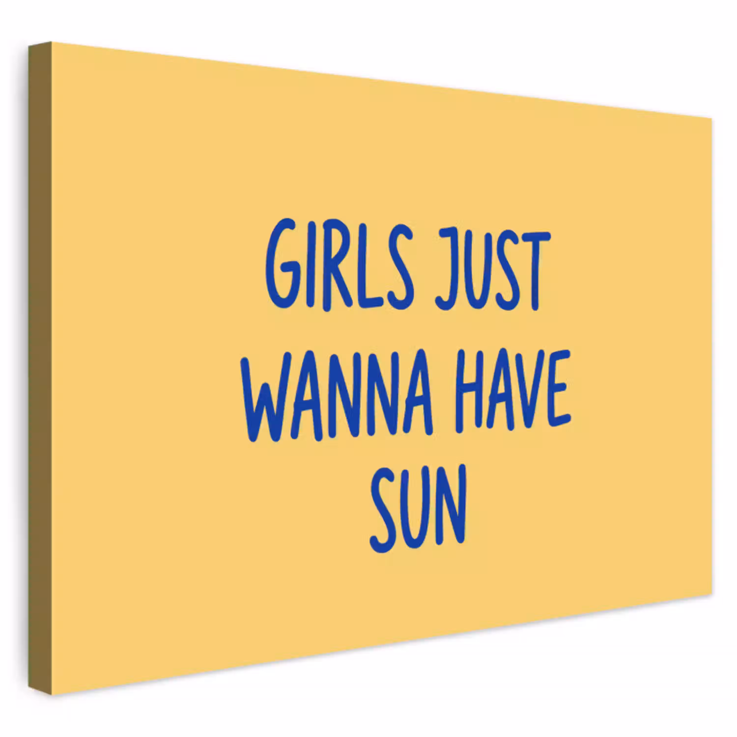 Tekst - Zon - Zomer - Modern - Geel Tuinposter op houten frame 2 cm dik klein -3d