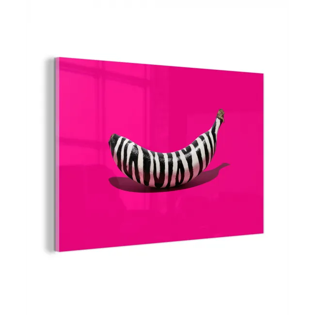 Glas schilderij - Banaan - Zebraprint - Roze