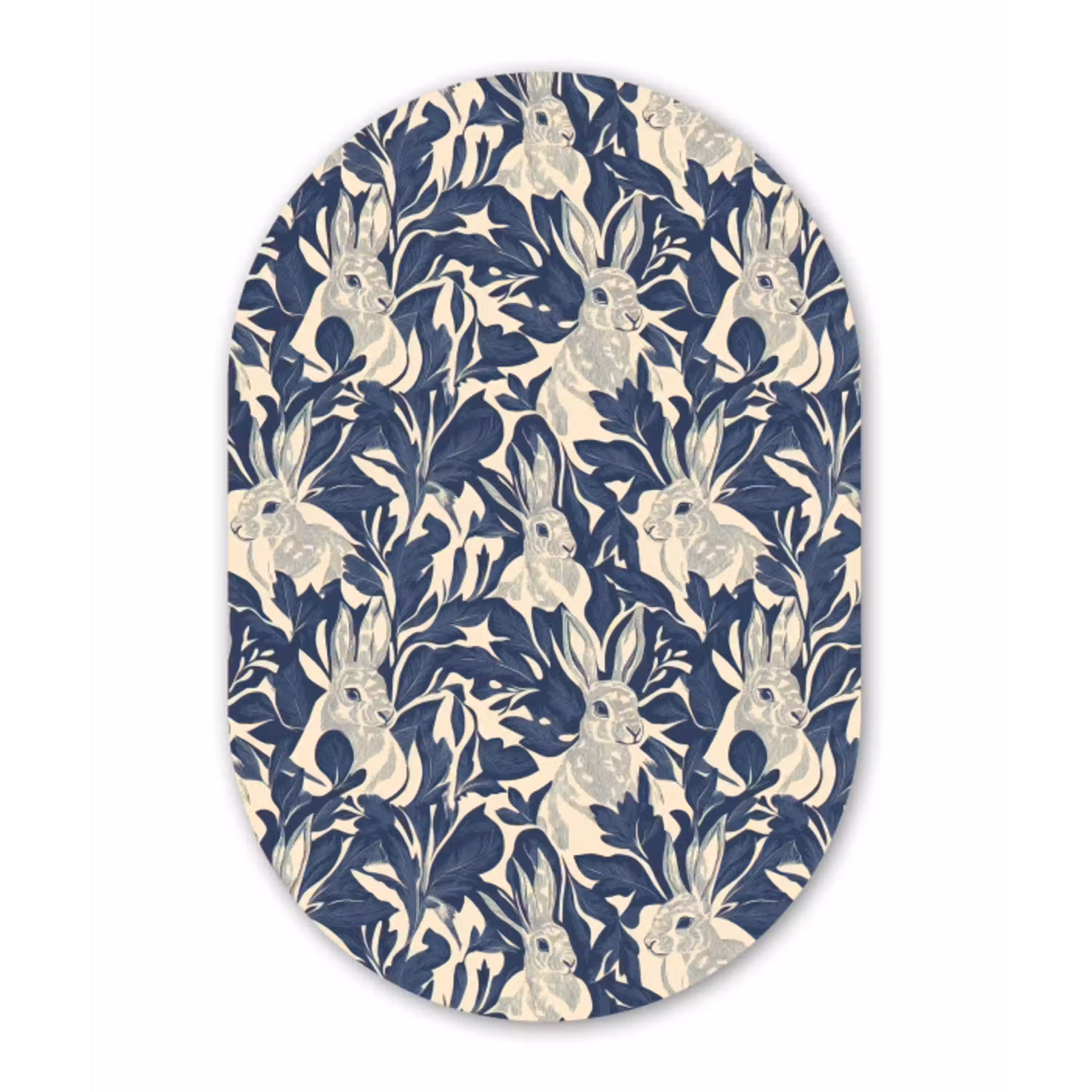 Hazen - Bladeren - Patroon - Blauw - Beige Wandcirkel Ovaal Aluminium middel 839 -3d