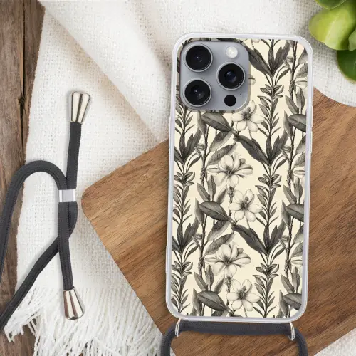 Klassiek - Botanisch - Zwart - Beige Hoesje iPhone 16 Pro Max met koord klein 804 -sfeer4