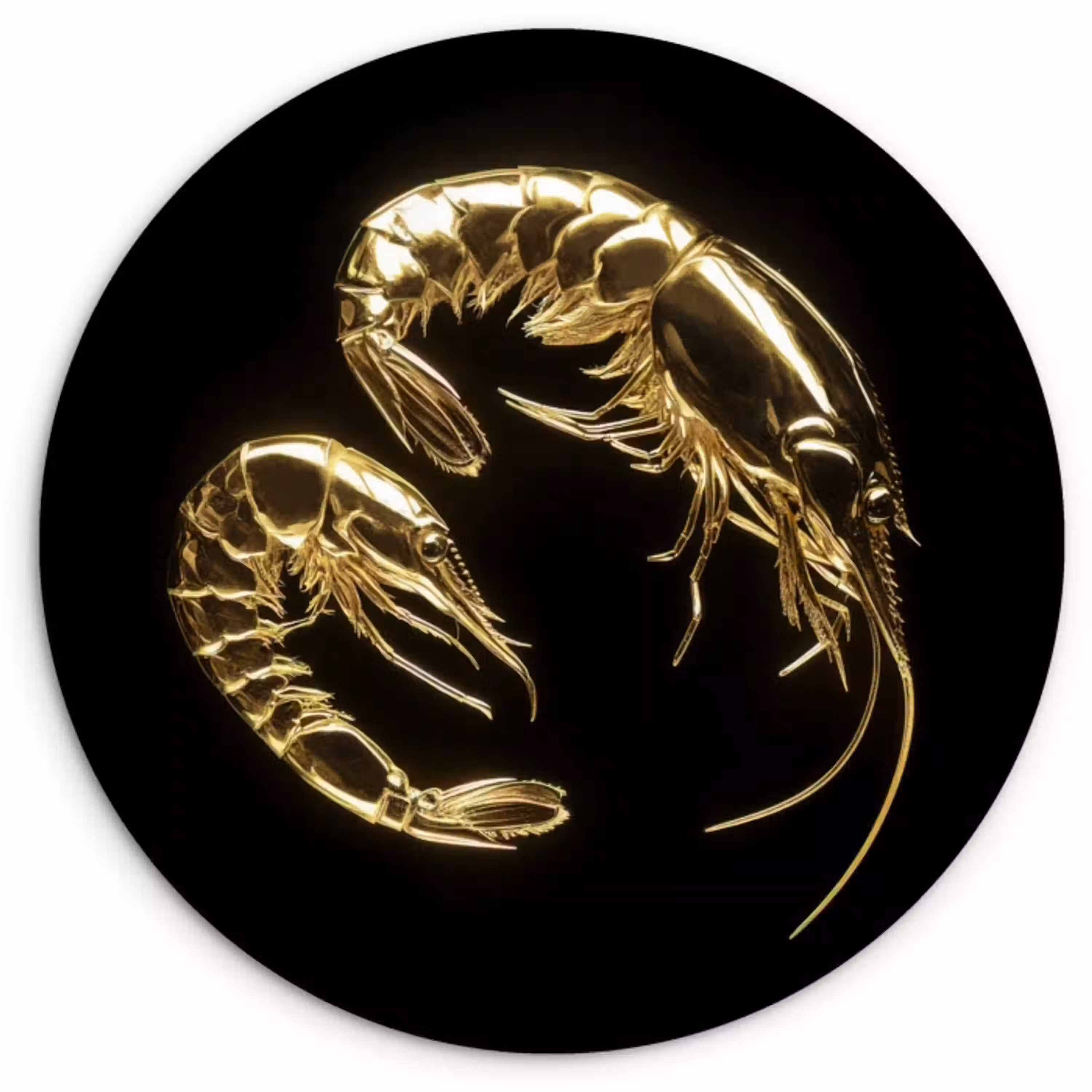 Garnalen - Zwart - Goud - Dieren Wandcirkel kunststof plaat 5mm dik klein -3d