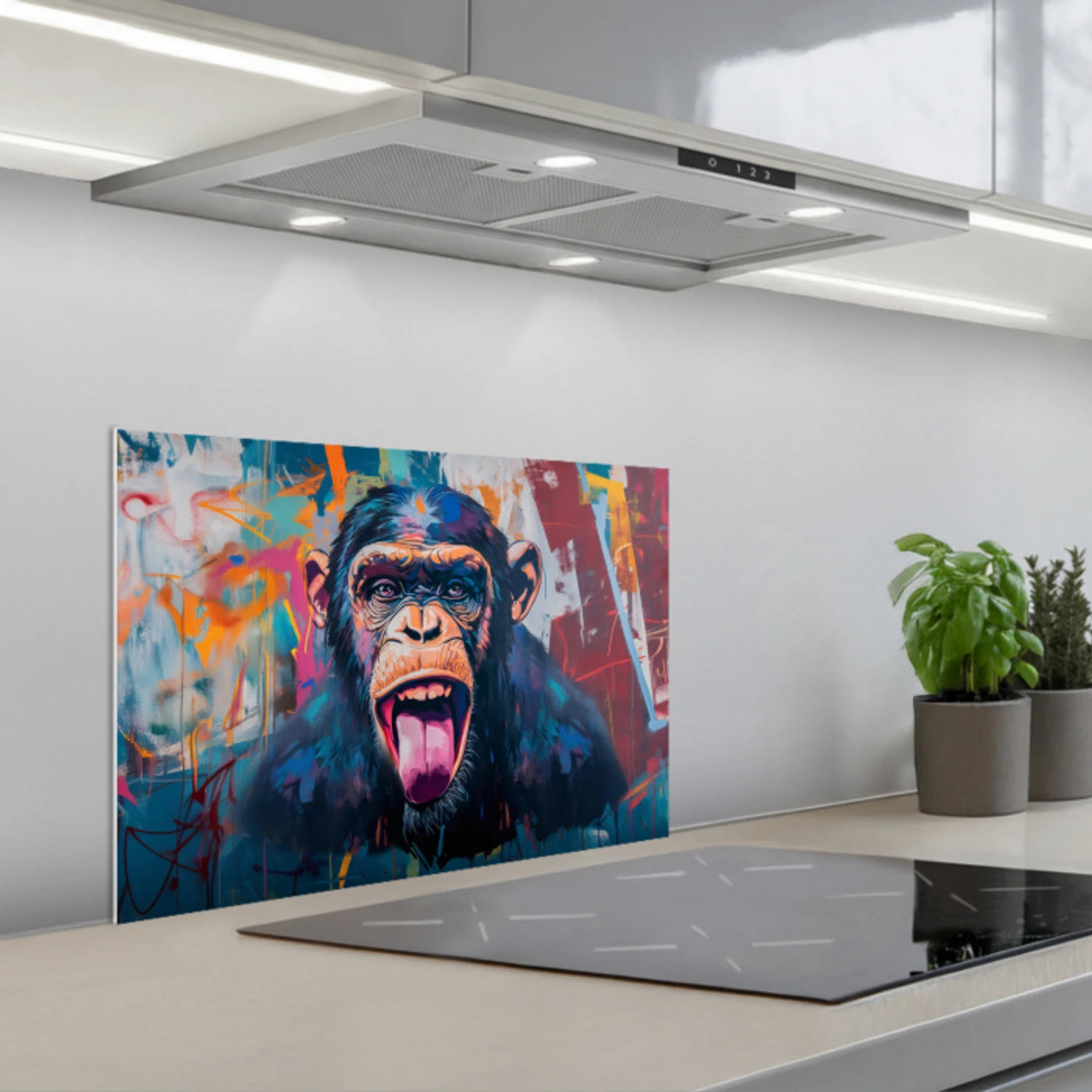 Aap - Tong - Abstract - Zwart keuken achterwand spatscherm klein -3d_schuin