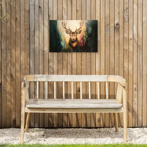 Hert - Geverfd - Gewei - Bruin Tuinposter op houten frame 2 cm dik klein -sfeer4