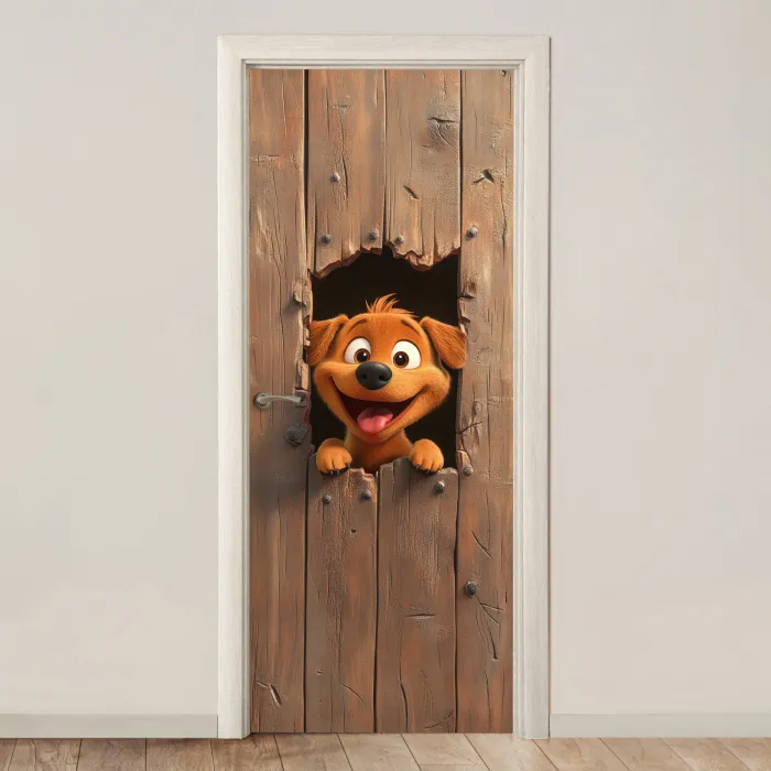 Hond - Dieren - Animatie - Hout - Modern deurposter klein -3d_beige