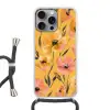 Bloemen - Geschilderd - Geel Hoesje iPhone 16 Pro Max met koord klein -3d