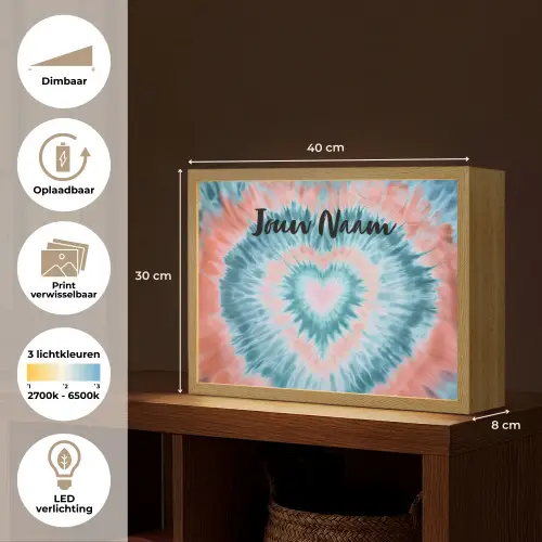 Hartvormig - Tie dye - Lichtblauw - Pasteltinten Light Box met batterij (Wandlamp kind) middel -USP_websiteoverzichtNL