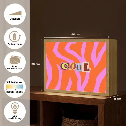 Zebraprint - Grafisch - COOL - Oranje Light Box met batterij (Wandlamp) middel -USP_websiteoverzichtNL