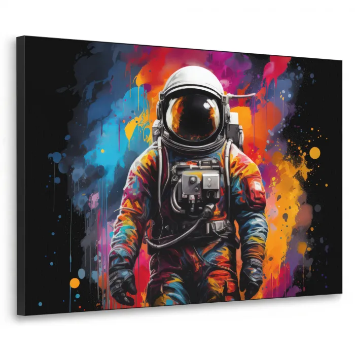 Astronaut - Graffiti - Zwart - Kleuren Textielframe zwart klein -3d