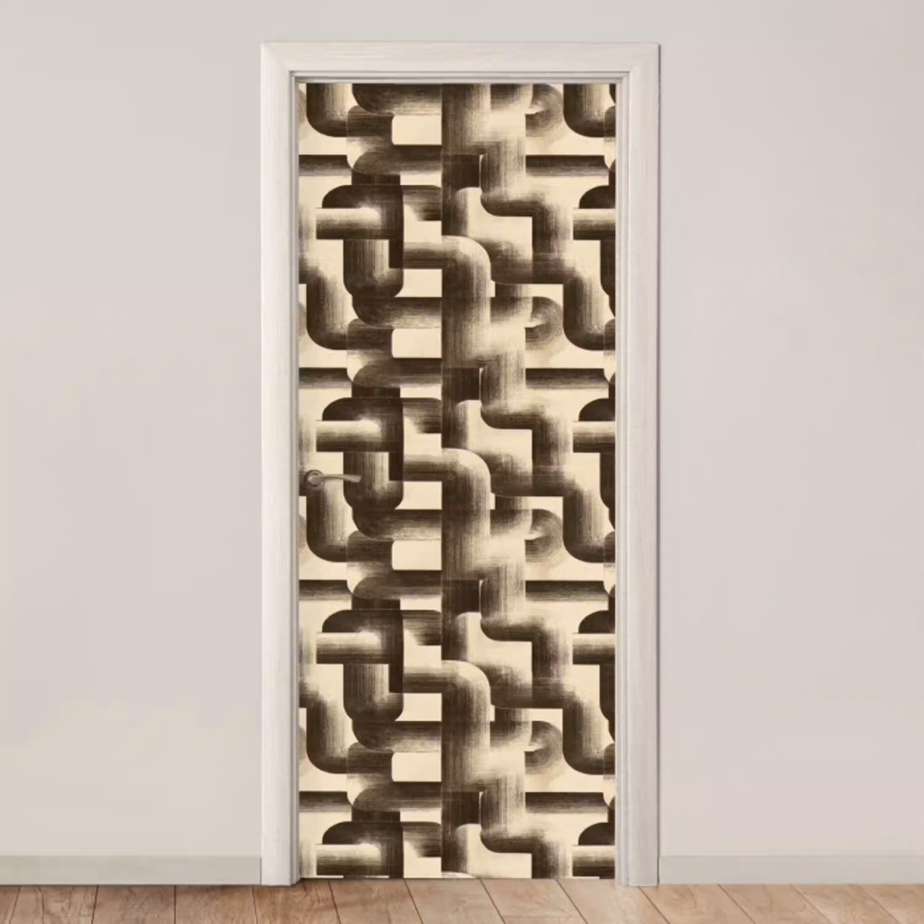 Abstract - Retro - Zwart deurposter klein 289 -3d_beige
