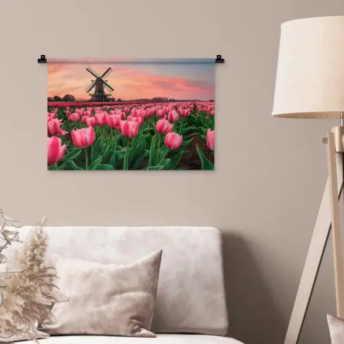 Tulpen - Molen - Nederland Wandkleed katoen klein -sfeer4