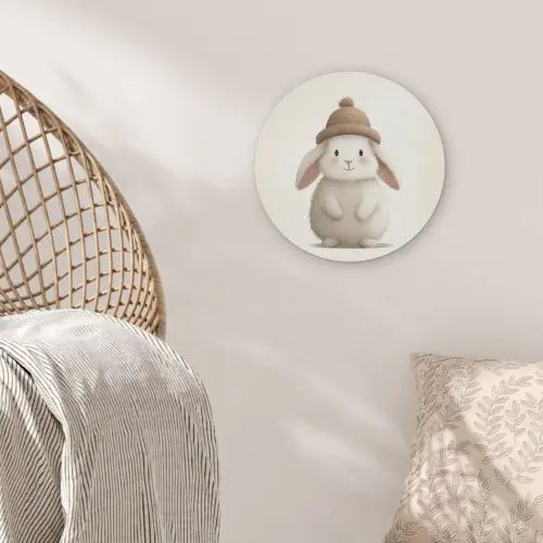 Konijn - Muts - Oren - Beige Akoestische PET Vilt - Rond klein -sfeer4