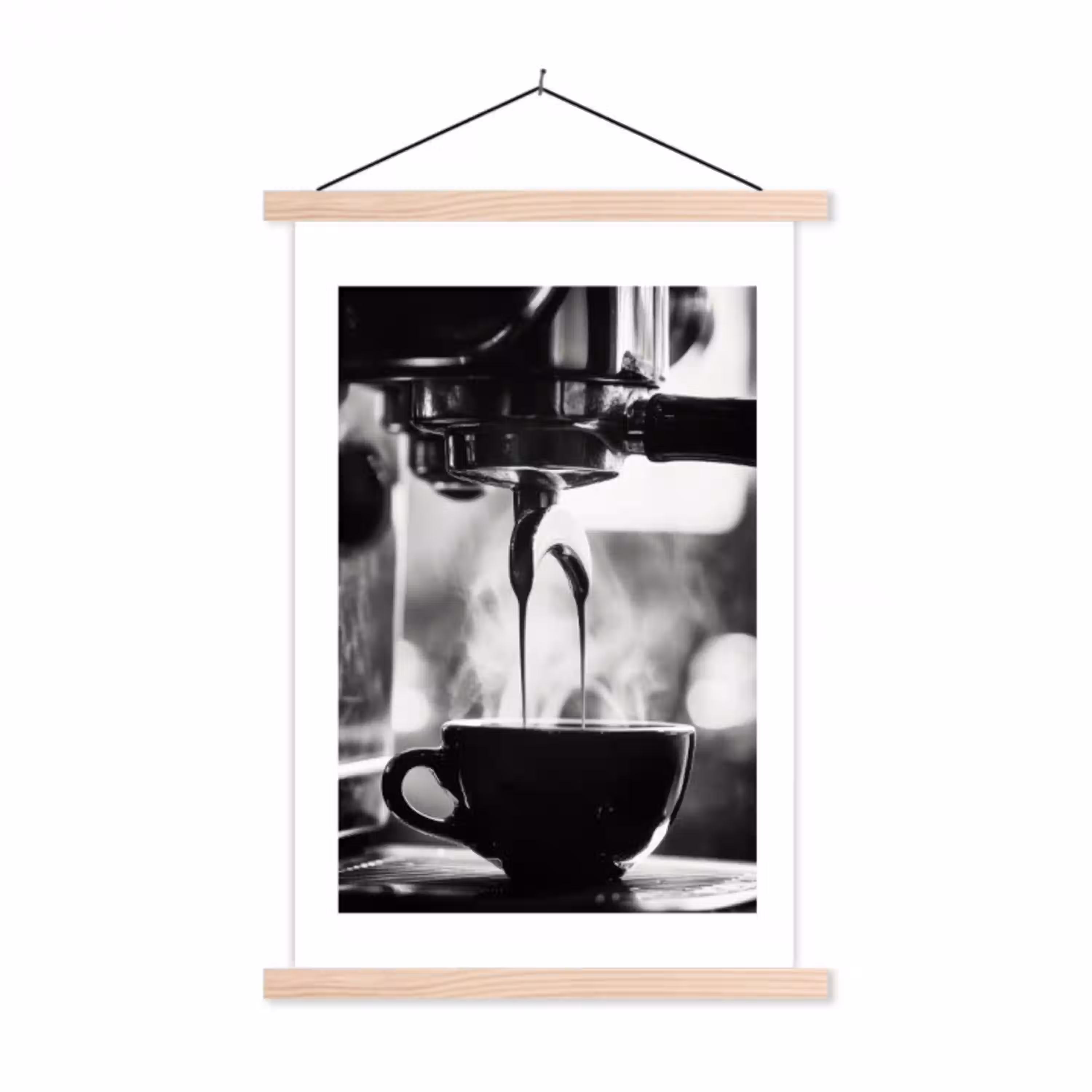Coffee - Espresso - Koffiemachine - Kop textielposter latten blank klein -3d