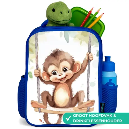Aap - Dier - Kinderen - Jungle Kinderrugzak - Blauw middel -inhoud_NL