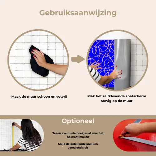 Blauw - Lijnen - Roze - Abstract keuken achterwand spatscherm klein 900 -gebruiksaanwijzing_NL
