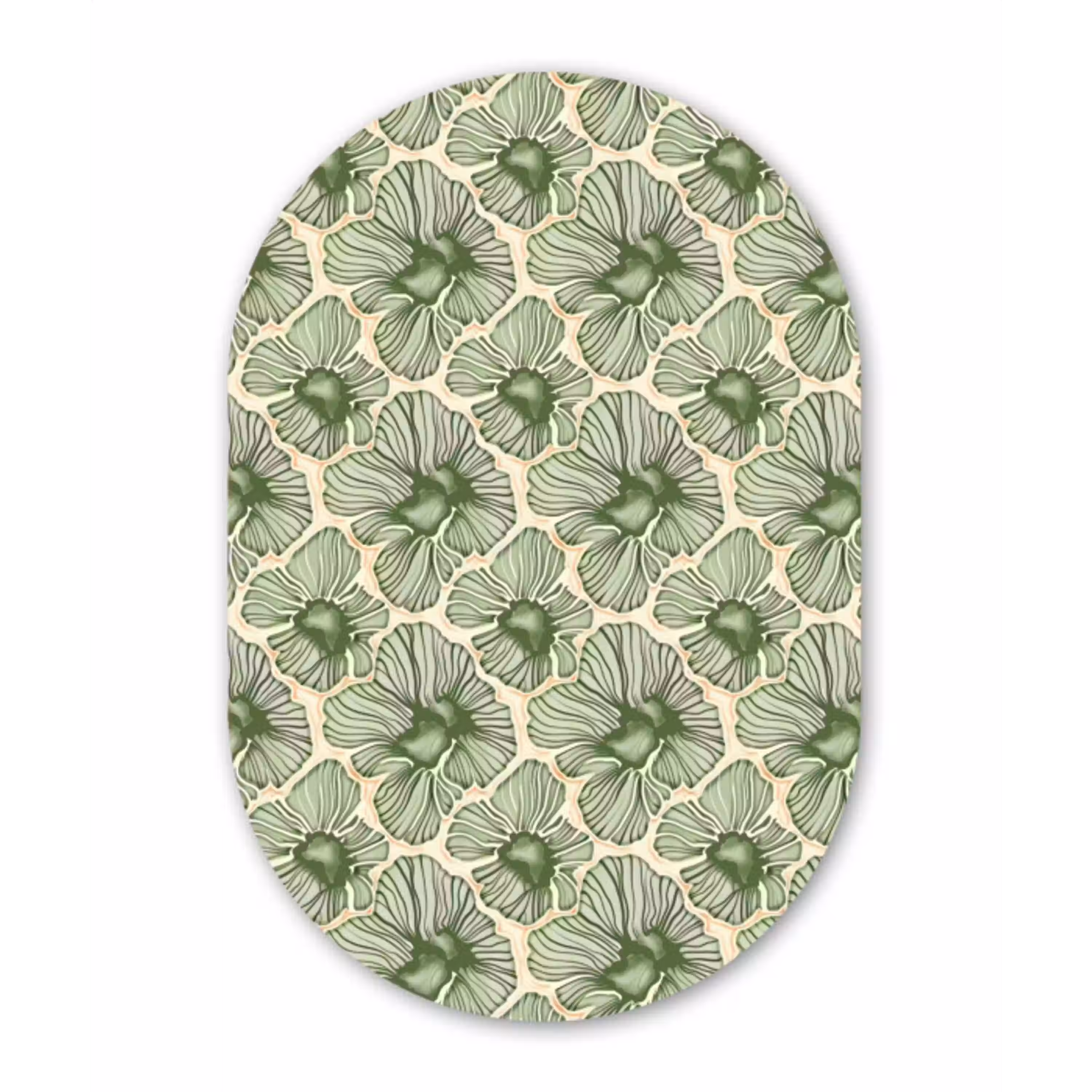 Groen - Botanisch - Bloemen - Organisch - Patroon Wandcirkel Ovaal Glas middel 847 -3d