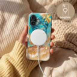 Portret - Vrouw - Schilderij - Blauw - Goud - Expressief Toughcase MagSafe Apple iPhone 17 klein -USP_MagsafeV