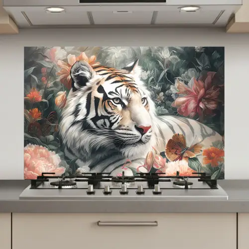 Tijger - Wilde dieren - Bloemen - Jungle keuken achterwand spatscherm klein -3d_website