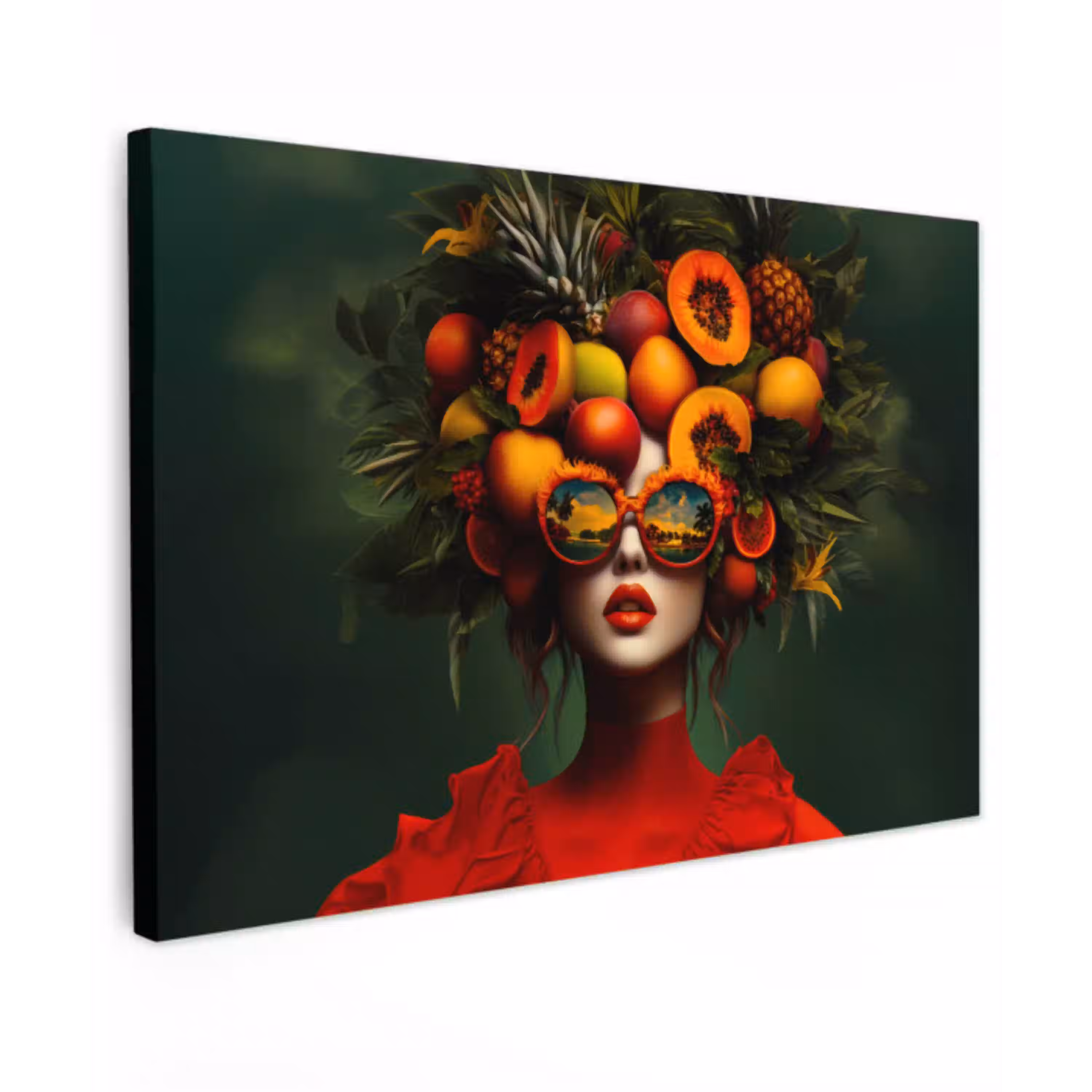 Vrouw - Vruchten - Papaja - Ananas Tuinposter op houten frame 2 cm dik klein -3d