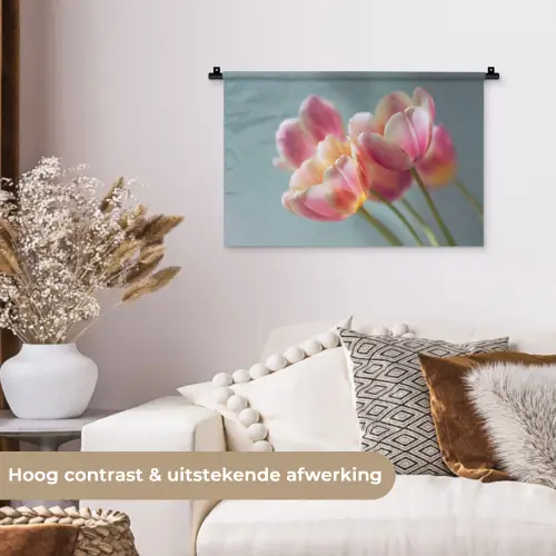 Tulpen - Roze - Stelen Wandkleed katoen klein -sfeer1