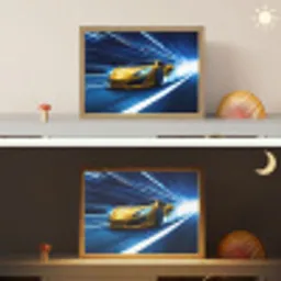 Auto - Geel - Race - Blauw Light Box met batterij (Wandlamp kind) middel -sfeer3_kind