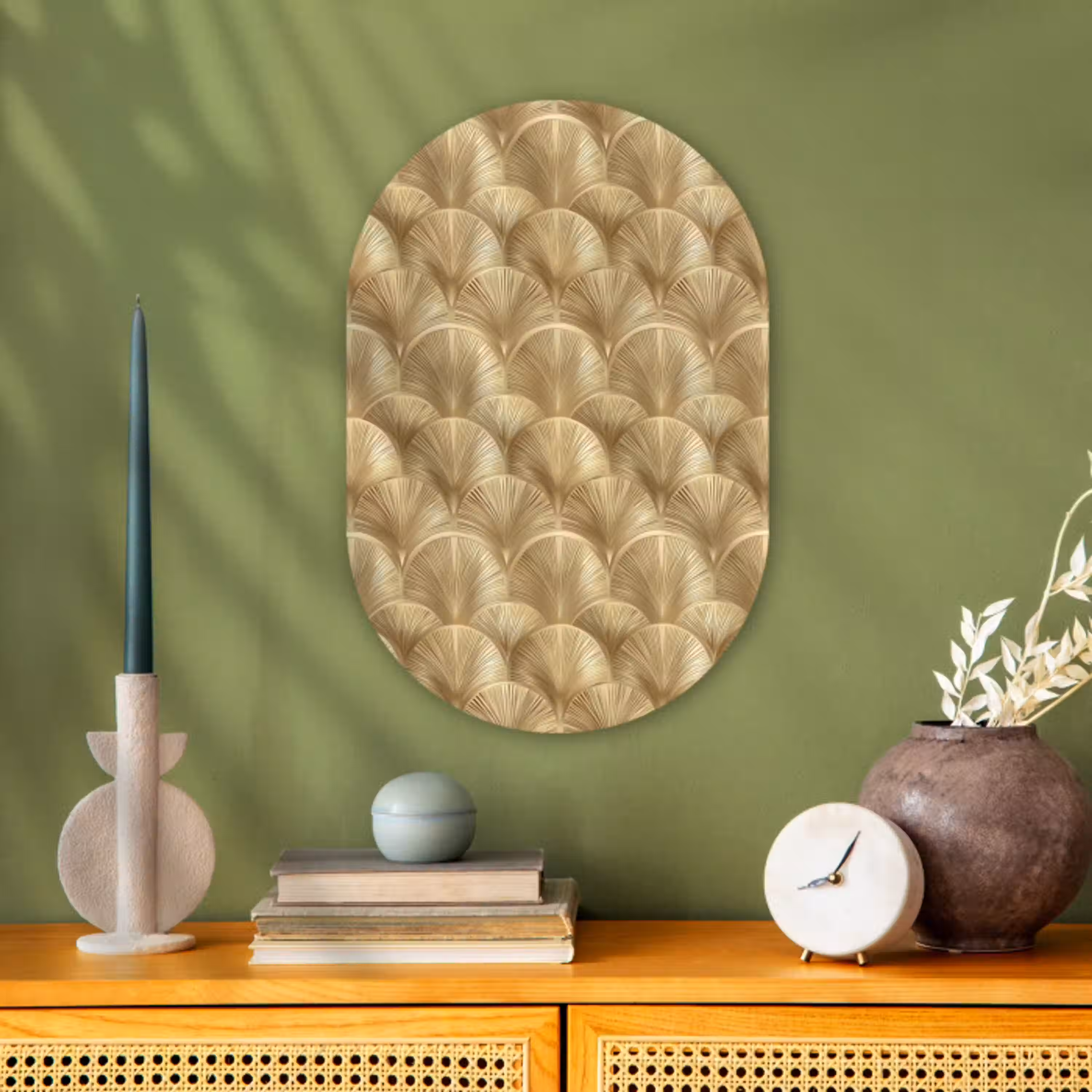 Patroon - Waaier -  Goud Wandcirkel Ovaal Forex klein 630 -sfeer2