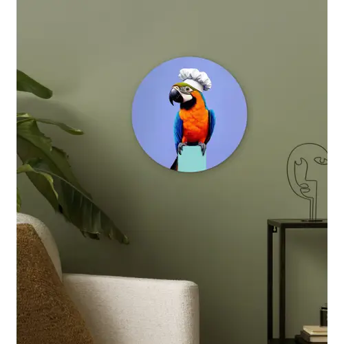 Papegaai - Koksmuts - Vogel - Leuk Wandcirkel kunststof plaat 5mm dik klein -sfeer3