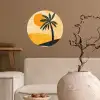 Illustratie - Palmboom - Zon - Heuvels Wandcirkel behangsticker klein -sfeer1