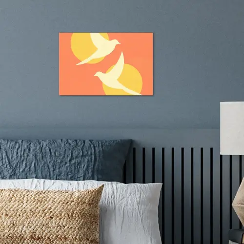 Vogels - Cirkels - Geel poster papier klein -sfeer2