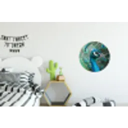 Pauw - Veren - Blauw Wandcirkel aluminium klein -kinderkamer
