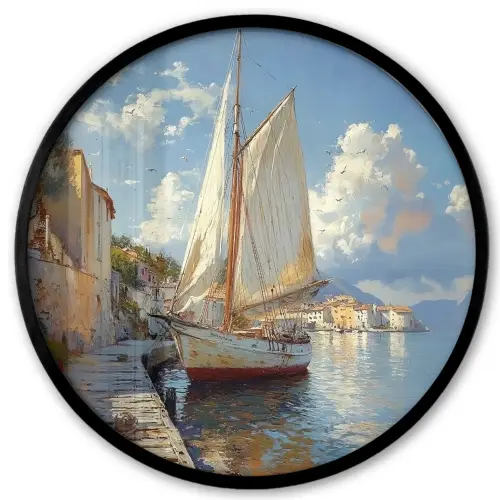 Zeilschip - Huizen - Kade - Zee Fotolijst rond zonder passe partout klein -3d