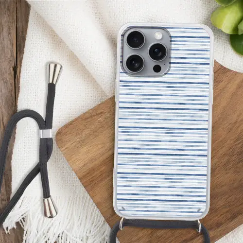 Strepen - Patroon - Blauw - Wit Hoesje iPhone 16 Pro Max met koord klein 804 -sfeer4