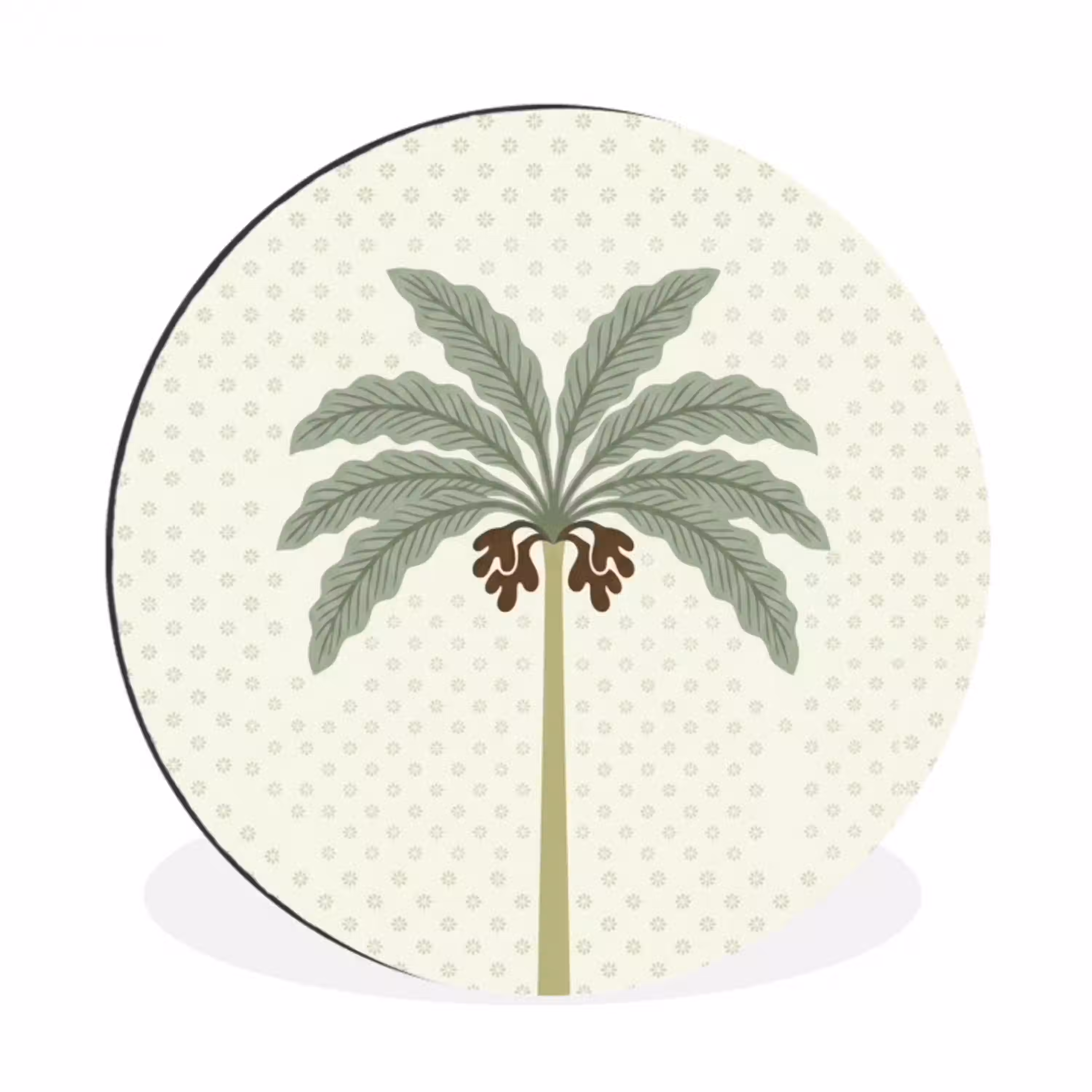 Boom - Bladeren - Groen - Decoratief - Beige Wandcirkel aluminium klein -3d