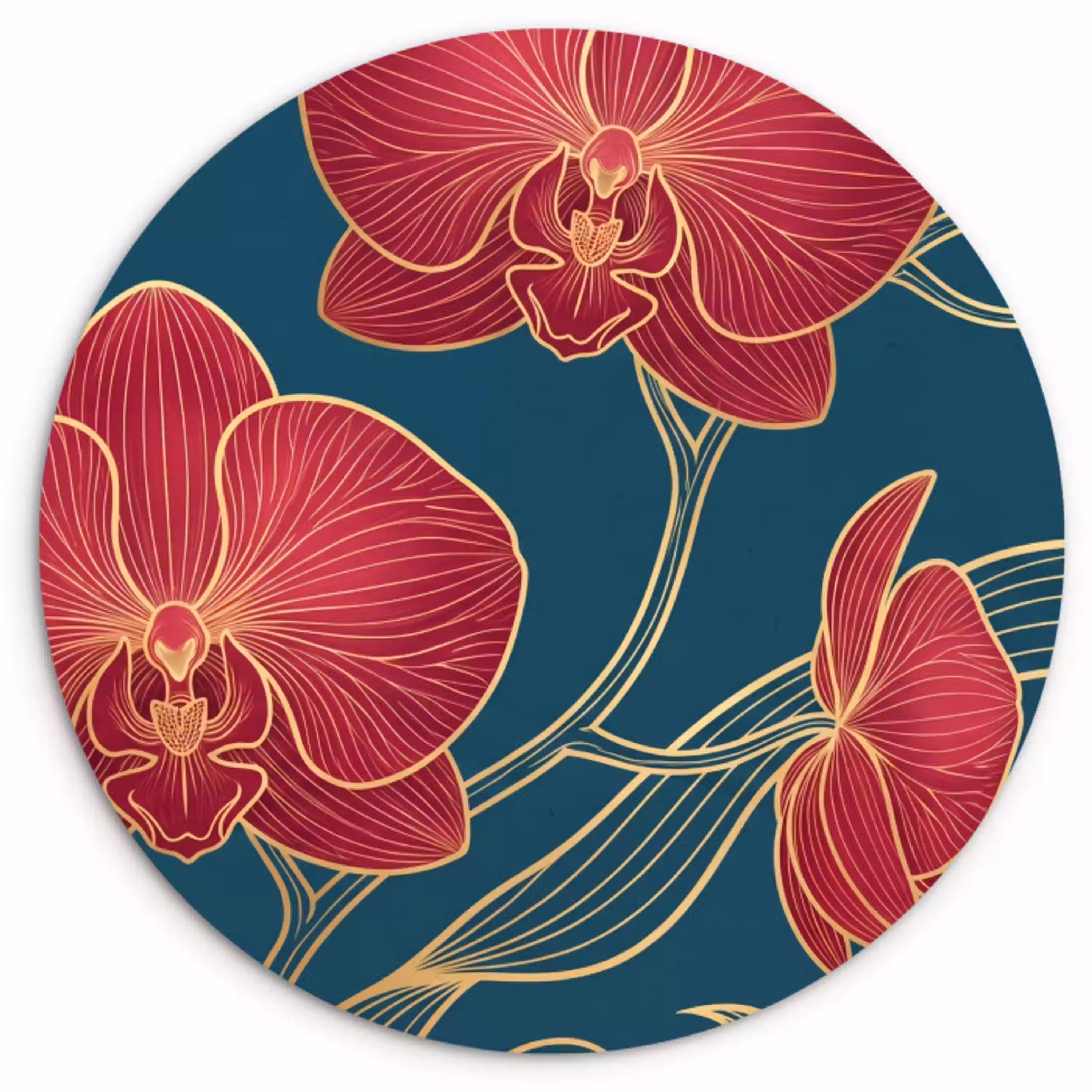 Bloemen - Rood - Goud Wandcirkel plexiglas klein -3d