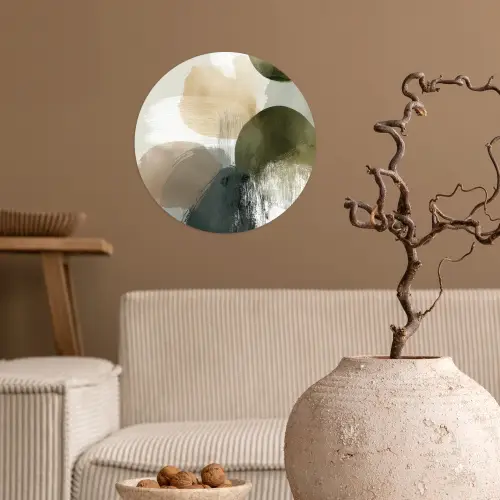 Minimalistisch - Cirkels - Penseelstreken - Beige Wandcirkel behangsticker klein -sfeer1