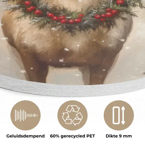Kerst - Rendier - Winter - Krans Akoestische PET Vilt - Rond klein -closeup_NL