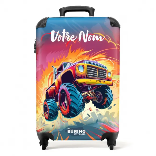Valise avec nom – Le Monster Truck rose survole l'asphalte