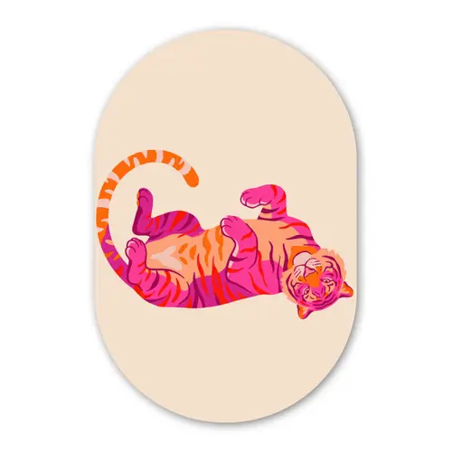 Tijger - Roze - Oranje Wandcirkel Ovaal Forex klein -3d
