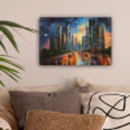 Auto - Skyline - Zon - Blauw canvas 2cm klein -sfeer1