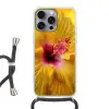 Geel - Hibiscus - Tropisch Hoesje iPhone 16 Pro Max met koord klein -3d
