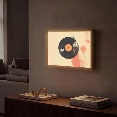 Vinylplaat - Zwart - Verfspatten - Retro Light Box met batterij (Wandlamp) middel -sfeer1