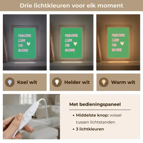 Tekst - Hartje - Moeder - Groen Light Box met kabel (Tafellamp) klein -USP_lichtkleurNL
