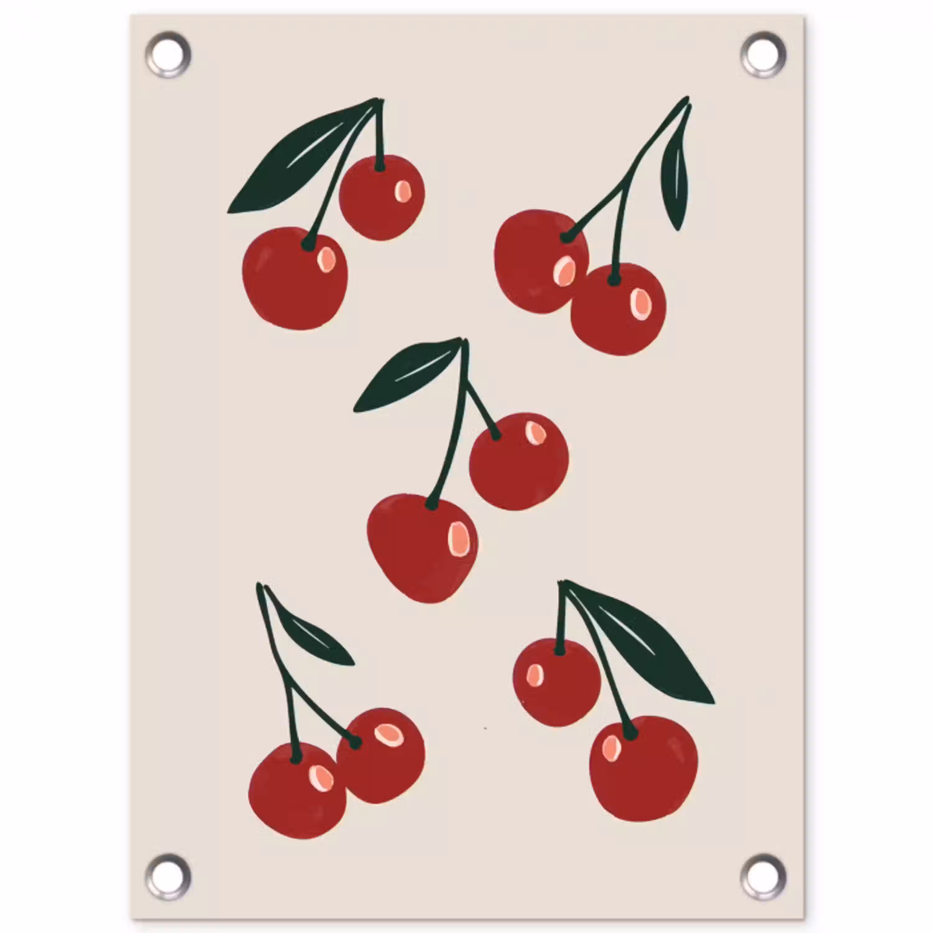 Kersen - Blaadjes - Rood tuinposter los doek klein -3d