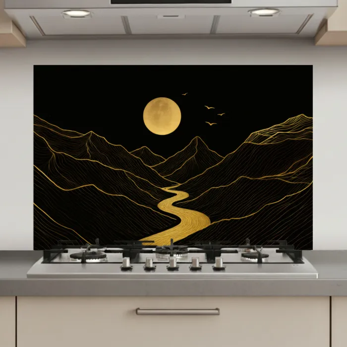 Rivier - Goud - Maan - Vogels keuken achterwand spatscherm klein -3d_website