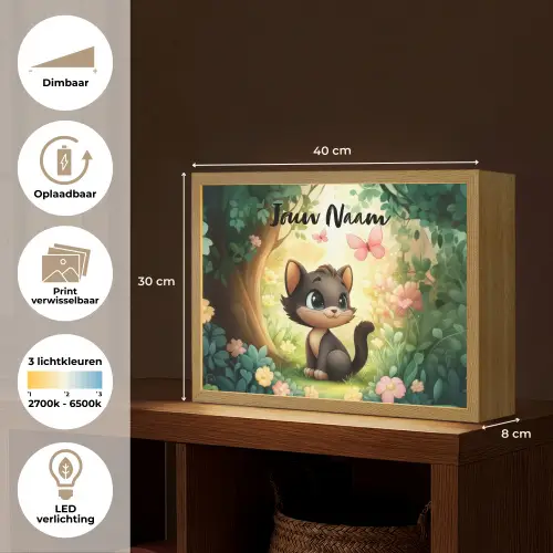 Kat - Vlinder - Bloemen Light Box met batterij (Wandlamp kind) middel -USP_websiteoverzichtNL