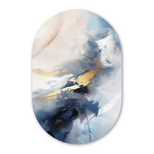 Blauw - Modern - Marmer - Abstract - Goud Wandcirkel Ovaal Forex klein -3d