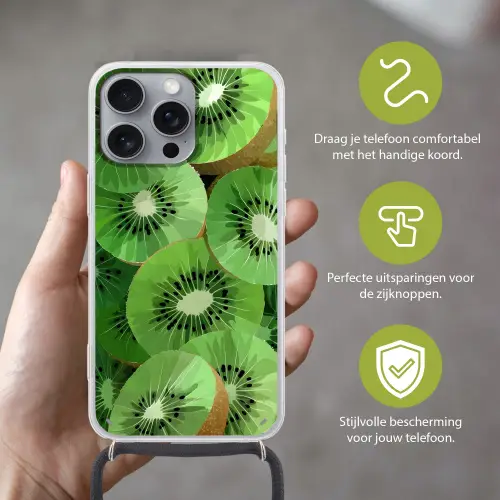Kiwi - Groen - Pitten Hoesje iPhone 16 Pro Max met koord klein -sfeer2_NL