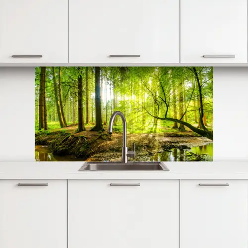 Bos - Landschap - Water - Bomen - Zon - Groen - Natuur keuken achterwand 2 middel -3d